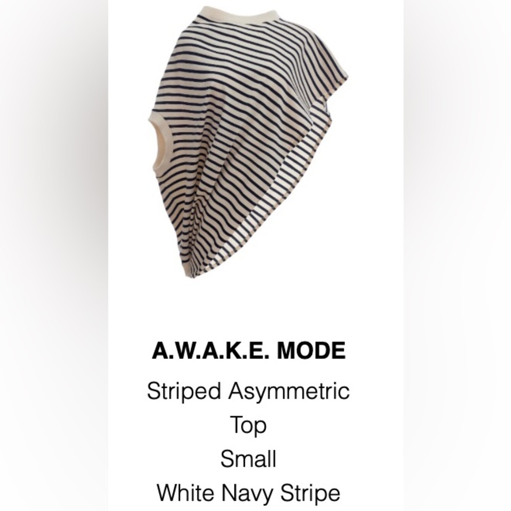 A.W.A.K.E Mode White and Navy Striped Asymmetric Top